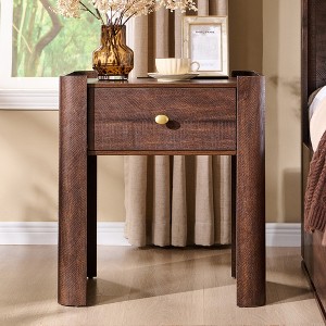 Modern Wooden Nightstand 23.6" Tall with Charging Station Curved 1 Drawer Bedside Table for Living Room Bedroom - 1 of 4