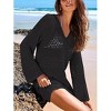 Women's Crochet Knit Beach Cover-Up - V-Neck Long Bell Sleeve Sheer Swimwear Tunic Dress - 3 of 4