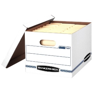 Bankers Box Storage File Letter/Legal 12"x10"x15" 8pk White - Fellowes: Cardboard File Boxes with Lids, Paperboard Core - 1 of 3