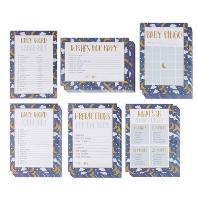 Juvale 5-Set Baby Shower Game Cards Party Activity Supplies Including Bingo Word Scramble Prediction Well Wishes Starry Night Design Up to 50 Guests