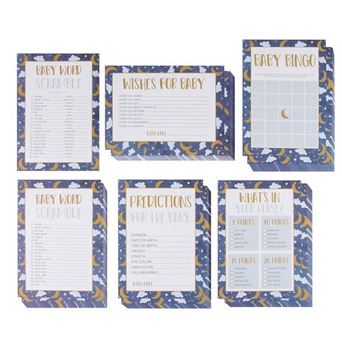 Juvale 5 Set Baby Shower Game Cards Party Activity Supplies Including Bingo Word Scramble Prediction Well Wishes Starry Night Design Up To 50 Guests Target