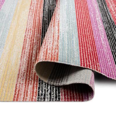 Red and Pink Striped Synthetic Indoor/Outdoor Area Rug