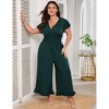 Womens Plus Size Short Sleeve Smocked Waist Wide Leg Summer Jumpsuits - 2 of 4