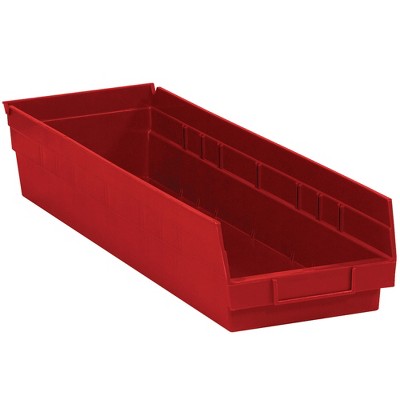 Box Partners Plastic Shelf Bin Boxes 23 5/8" x 6 5/8" x 4" Red 8/Case BINPS122R