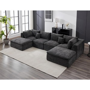 140" Cloud Sectional Couches, Convertible l-Shape Boneless Couch with Ottoman, 5 Seater Modular Sectional Sofa - 1 of 4