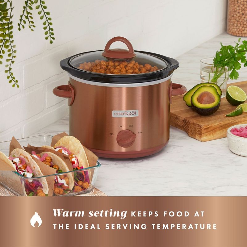 Crock-Pot 3 Quarts Manual Design Series Slow Cooker with 3 Manual Heat Settings Cooks Meals for 3 Plus People with Removable Stoneware Bowl, Copper, 3 of 7