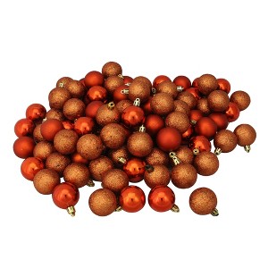 Northlight 96ct Shatterproof 4-Finish Christmas Ball Ornament Set 1.5" - Orange - 1 of 1