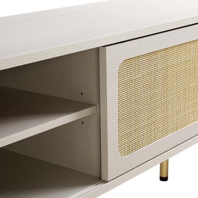 Cambria 70" White Particleboard TV Stand with Rattan Weave Cabinet