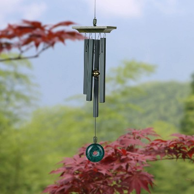Green Jade and Satin Aluminum Wind Chime, 22''