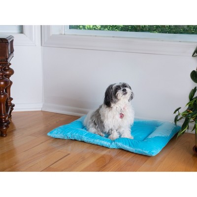 Sky Blue Velvet Medium Rectangular Pet Bed Mat