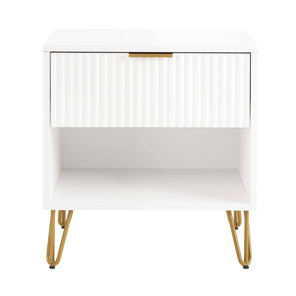 Photos - Storage Сabinet Manhattan Comfort Dumbo Nightstand with Drawer White: Modern Bedside Table, Metal Glides, Storage Shelf