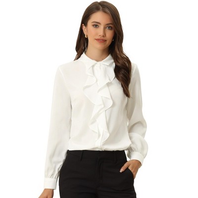 Allegra K Women's Button-down Vintage Ruffled Long Sleeve Work Blouse White  Large : Target