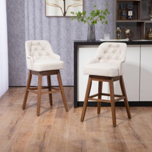 Bar Stools Counter Height Chairs Set Of 2 ,Kitchen Chairs 360 Degree Swivel Wood Legs,Dining Chairs Linen Fabric With Footrest-Cuddlewood - 1 of 4