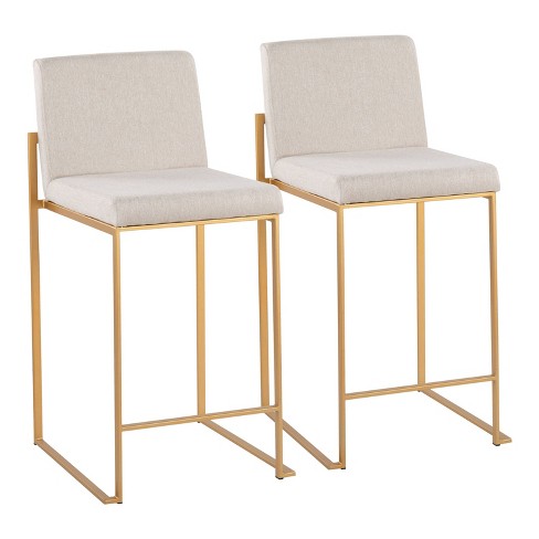 Set Of 2 Fujihb Polyester/steel Counter Height Barstools Gold/beige ...