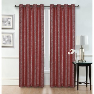 Kate Aurora Glam Chic Living 2 Pack Metallic Foil Sparkle Slub Sheer Grommet Top Curtain Panels - 1 of 4
