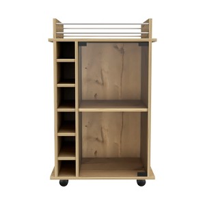 Vynxaria Dukat Bar Cart with Glass Door Cabinet, Wine Rack & Locking Casters - 1 of 4