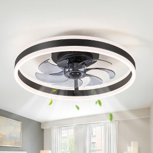 Airsurfer 20" Flush Mount Ceiling Fan with Light and Remote Control 6-Speed DC Motor Ceiling Fan with 3-Color Dimmable LED Ring Light - 1 of 4