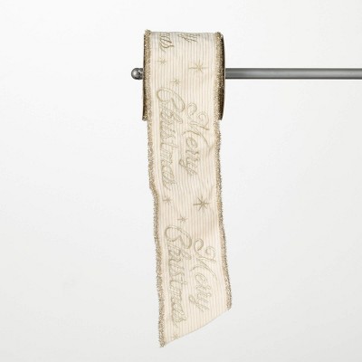 15'L Sullivans Christmas Cream Christmas Cheer Ribbon, Cream