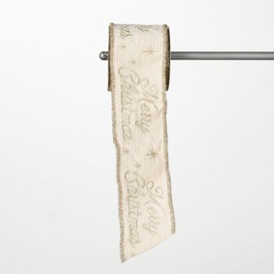 15'L Sullivans Christmas Cream Christmas Cheer Ribbon, Cream - 1 of 3