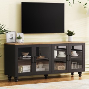 63" Farmhouse TV Stand for 70 Inch TV, Sideboard Buffet Cabinet with Glass Doors & Adjustable Shelves for Living Room-3irtyhousy - 1 of 4