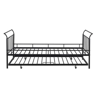 Metal Twin Daybed with Elegant Curved Handle Styling and Accompanying Twin Trundle Bed