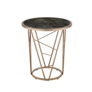 22" Cicatrix Accent Table Faux Black Marble Glass Top Champagne Finish - Acme Furniture: Round, No Assembly, Metal Frame - 1 of 4