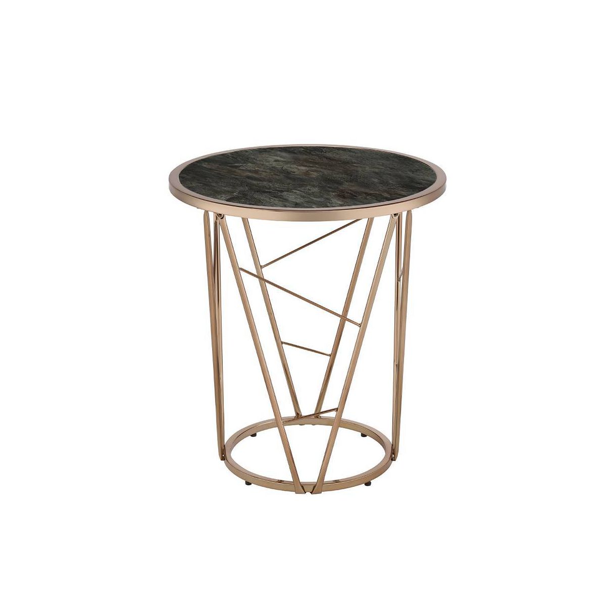 22" Cicatrix Accent Table Faux Black Marble Glass Top Champagne Finish - Acme Furniture: Round, No Assembly, Metal Frame