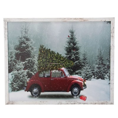 Northlight 19" White Distressed Frame Red Vintage VW Car LED Lighted Christmas Canvas