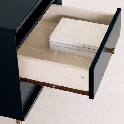 Navy Blue 2-Drawer Nightstand with Brass Legs