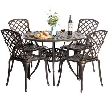Gardenised Indoor and Outdoor Bronze Dinning Set 4 Chairs with 1 Table Bistro Patio Cast Aluminum.