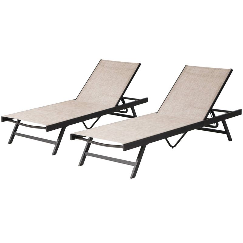 2pc Outdoor Aluminum Adjustable Chaise Lounge Chairs - Beige - Crestlive Products, 1 of 10