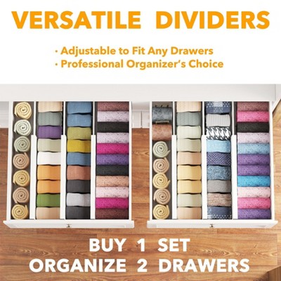 White Bamboo Adjustable Drawer Dividers, 4.65" High, 12.5"-17" Expandable, 6-Pack