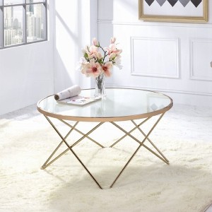 34" Round Coffee Table with Glass Top and Metal Frame, Mid-Century Modern Design for Living Room - 1 of 4