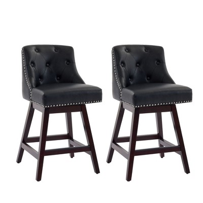 Hyleory Chic 360-degree Rotating Bar Stool - Premium PU Leather Seat & Solid Wood Frame for Timeless Elegance