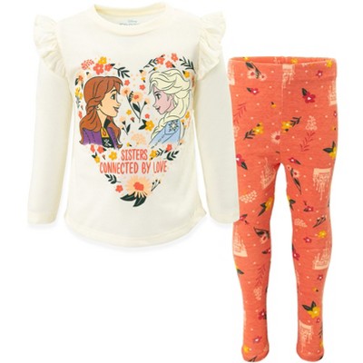 Disney Princess Anna Elsa Frozen Girls Graphic T-Shirt and Leggings Outfit Set Toddler to Big Kid