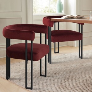 Mia Velvet Dining Chairs Set of 2, Modern Design Armrest Dining Chair with Three Legs for Dining Room, Indoor Furniture - Maison Boucle - 1 of 4