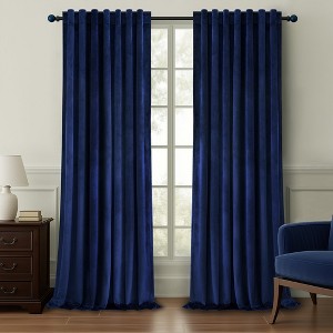 Velvet 100% Blackout Curtains , Back Tab Hooks Drapes,Room Darking Thermal Insulated Drapes(Set of 2,With Hooks) - 1 of 4