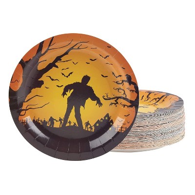 Blue Panda 80 Pack Halloween Zombie Disposable Paper Plates, Halloween Party Supplies, 9 In