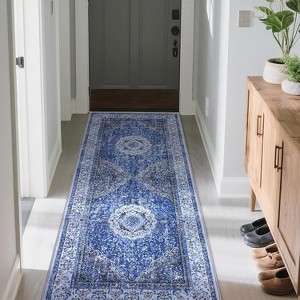 Boho Floral Washable Rug - Faux Lambskin Velvet with Non-Slip Backing for Living Room, Bedroom, Kitchen - 1 of 4