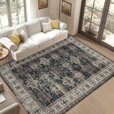Soft Vintage Distressed Low Pile Washable Large Area Rugs Indoor Floor Carpet for Living Room Bedroom