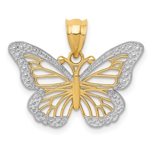 Black Bow Jewelry 14k Yellow Gold & White Rhodium Fancy Butterfly Pendant, 23mm - 1 of 4