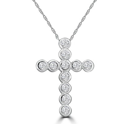 Pompeii3 3/4ct Diamond Bezel Cross Pendant 14K White Gold