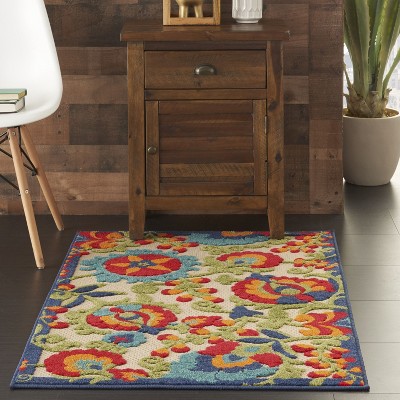Summery Palmette 32"x48" Reversible Multicolor Outdoor Rug