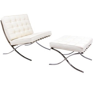 LeisureMod Bellefonte Pavilion Chair and Ottoman, Stainless Steel Frame and Leather/Wool Cushions for Living Rooms, Offices, and Lounges - 1 of 4