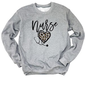 Simply Sage Market Women's Graphic Sweatshirt Leopard Nurse Heart - 1 of 3