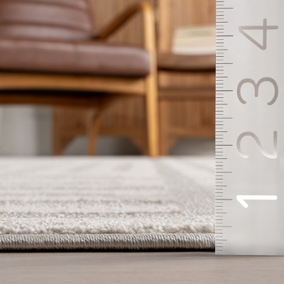 Ivory Geometric Washable Synthetic 4' x 6' Area Rug