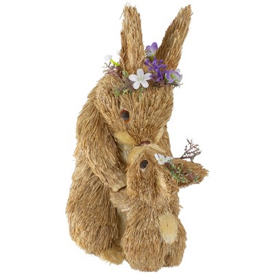 Northlight 12" Brown Mommy and Baby Bunny Sisal Easter Figure