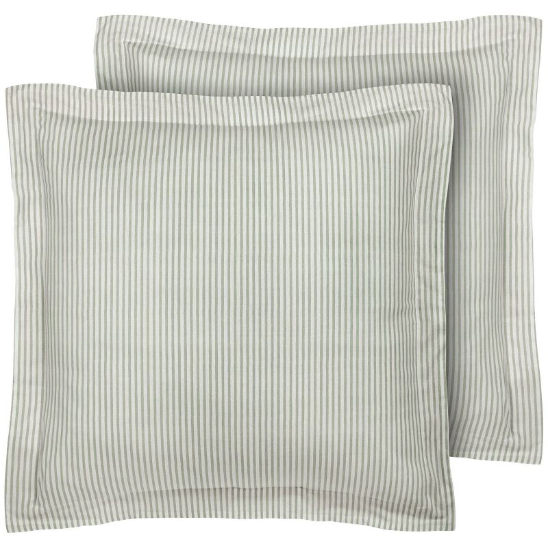 2pc Euro Ticking Stripe 100% Cotton Pillow Sham Green - Laura Ashley, 2 of 10