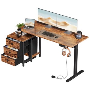 WOWLIVE 47-55'' Electric Standing Desk with 3 Drawers, Height Adjustable Gaming Desk with Cup Holder, Storage Computer Desk for Home Office - 1 of 4