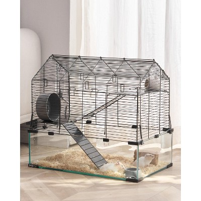 Large Hamster Cage, 3-Tier Guinea Pig Cage with Running Wheel, Water Bottle, Food Bowl, Ramps, Portable Small Animal Cage